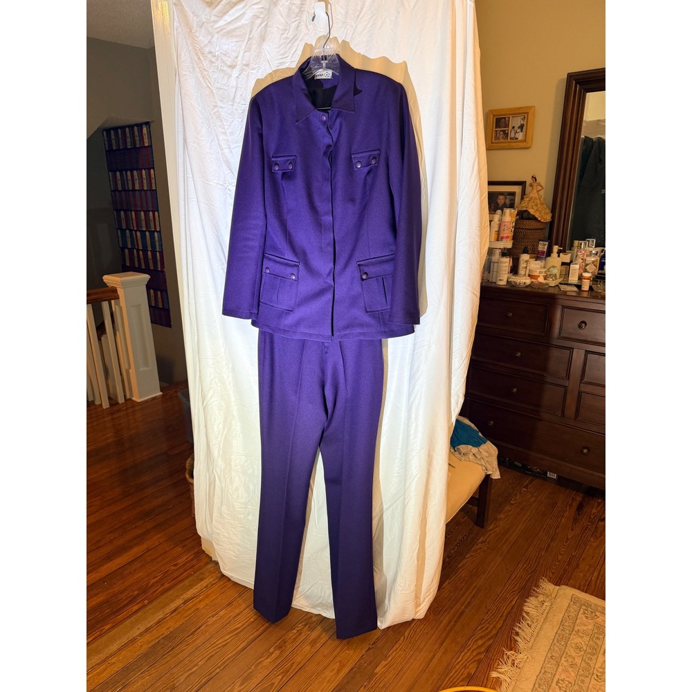 Vintage Enegi Beat Italy Purple Pant Suit Set Jacket Trousers Size 46 CO1601A